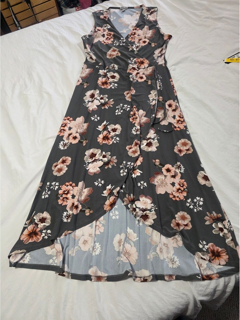 Grey Floral Wrap Maxi Dress